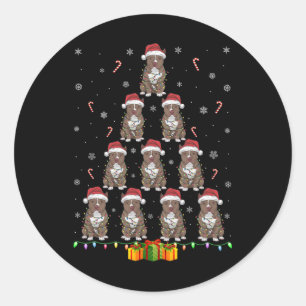 Pitbull Hund Weihnachtsmannmütze Xmas Lichter Männ Runder Aufkleber