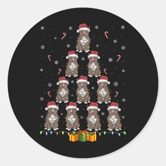 Pitbull Hund Weihnachtsmannmütze Xmas Lichter Männ Runder Aufkleber (Vorderseite)
