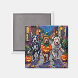Pitbull-Hunde beim Trick-or-Treat an Halloween Ha Magnet