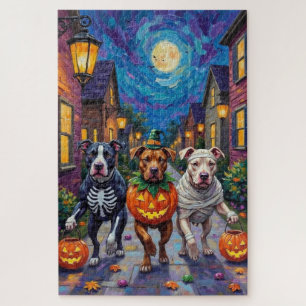 Pitbull-Hunde beim Trick-or-Treat an Halloween  Ha Puzzle