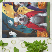 Pitbull-Hunde Kürbis Halloween Lustig Geschirrtuch (Gefaltet)