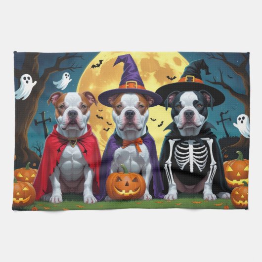 Pitbull-Hunde Kürbis Halloween Lustig Geschirrtuch (Horizontal)