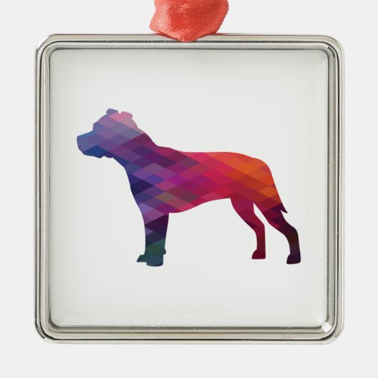 Pitbull Hunde Silhouette Geometrisch Lila Ornament Aus Metall (Vorne)