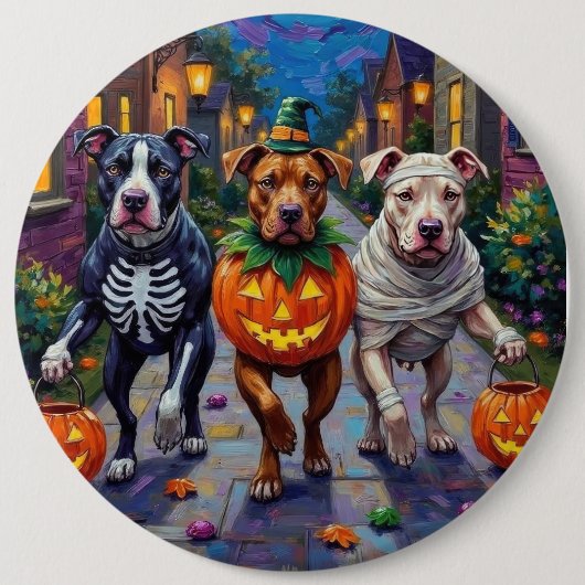 Pitbull Hunde Trick-oder-Treating Halloween-Kostüm Button (Vorderseite)