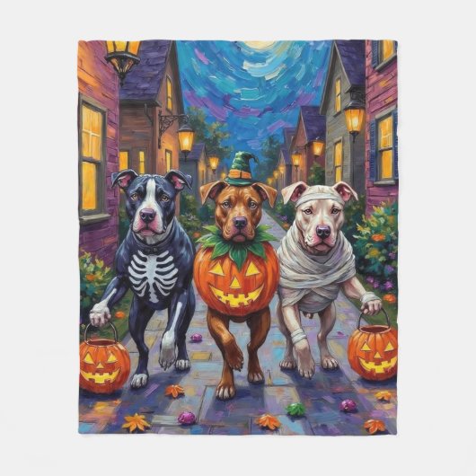 Pitbull Hunde Trick-oder-Treating Halloween-Kostüm Fleecedecke (Vorderseite)