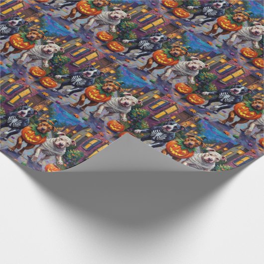 Pitbull Hunde Trick-oder-Treating Halloween-Kostüm Geschenkpapier (Ecke)