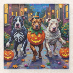 Pitbull Hunde Trick-oder-Treating Halloween-Kostüm Glasuntersetzer
