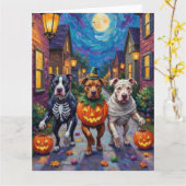 Pitbull Hunde Trick-oder-Treating Halloween-Kostüm Karte (Gelbe Blume)