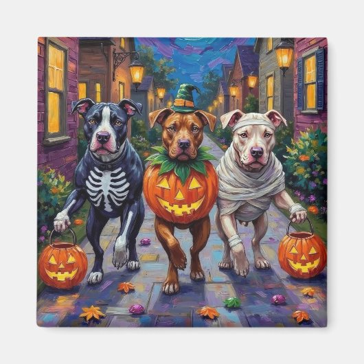 Pitbull Hunde Trick-oder-Treating Halloween-Kostüm Magnet (Vorne)