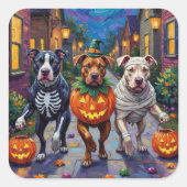 Pitbull Hunde Trick-oder-Treating Halloween-Kostüm Quadratischer Aufkleber (Vorderseite)