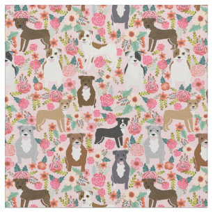 Pitbull-Hunde Vintage Blumen pink Stoff