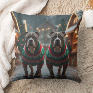 Pitbull-Hunde Weihnachten Schnee Feiertag Kissen