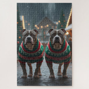 Pitbull-Hunde Weihnachten Schnee Feiertag Puzzle