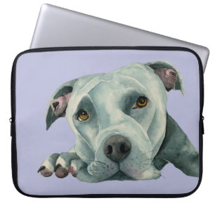 Pitbull-HundeAquarell-Porträt-Hundekunst Laptopschutzhülle
