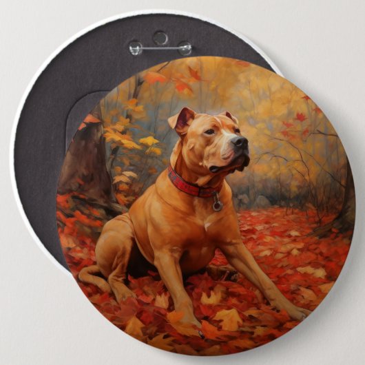 Pitbull im Herbst Leaves Fall Inspiriert Button (Vorne & Hinten)