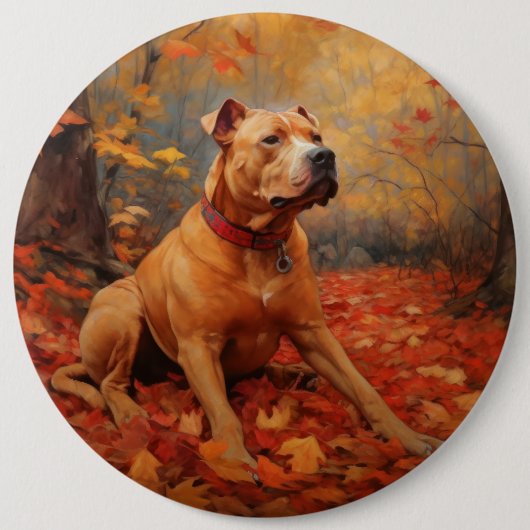 Pitbull im Herbst Leaves Fall Inspiriert Button (Vorderseite)