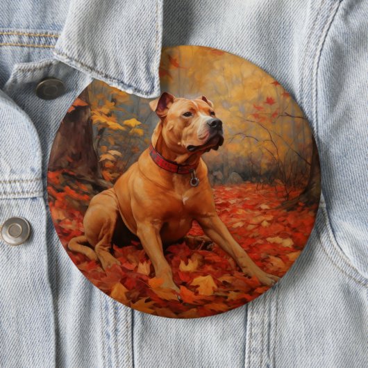 Pitbull im Herbst Leaves Fall Inspiriert Button (Beispiel)