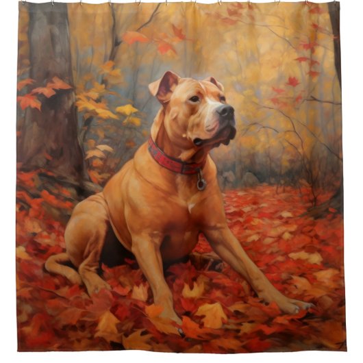Pitbull im Herbst Leaves Fall Inspiriert Duschvorhang (Vorderseite)
