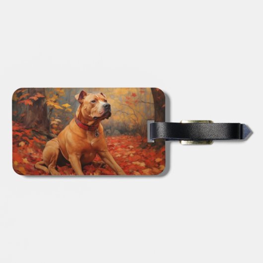 Pitbull im Herbst Leaves Fall Inspiriert Gepäckanhänger (Rückseite horizontal)