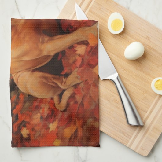 Pitbull im Herbst Leaves Fall Inspiriert Geschirrtuch (Viertel Falte)