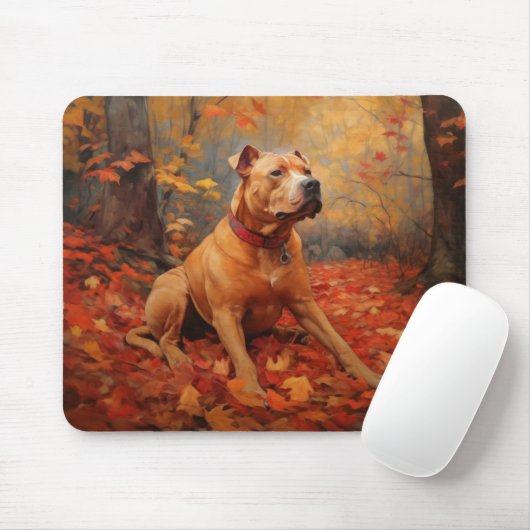 Pitbull im Herbst Leaves Fall Inspiriert Mousepad (Mit Mouse)