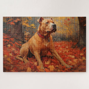 Pitbull im Herbst Leaves Fall Inspiriert Puzzle