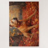 Pitbull im Herbst Leaves Fall Inspiriert Puzzle (Vertikal)