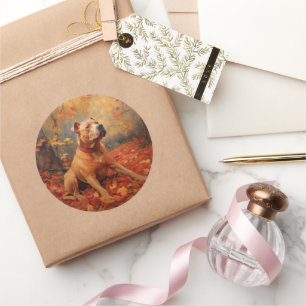 Pitbull im Herbst Leaves Fall Inspiriert Runder Aufkleber