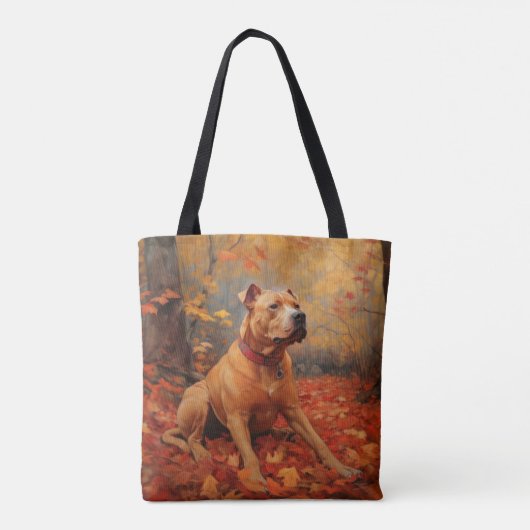 Pitbull im Herbst Leaves Fall Inspiriert Tasche (Rückseite)