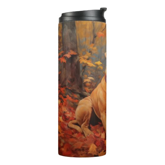 Pitbull im Herbst Leaves Fall Inspiriert Thermosbecher (Nach links gedreht)