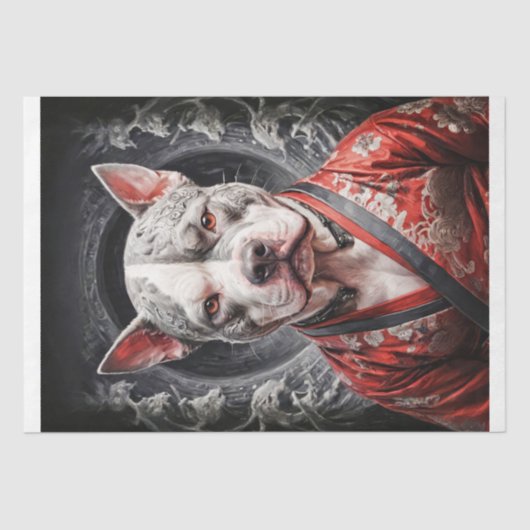 Pitbull in Rot Kimono - Decoupage - Seidenpapier (Vorderseite)