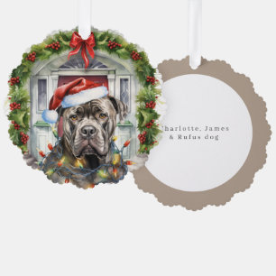 Pitbull in Weihnachtsmannmütze Vordertür Weihnacht Ornament Karte