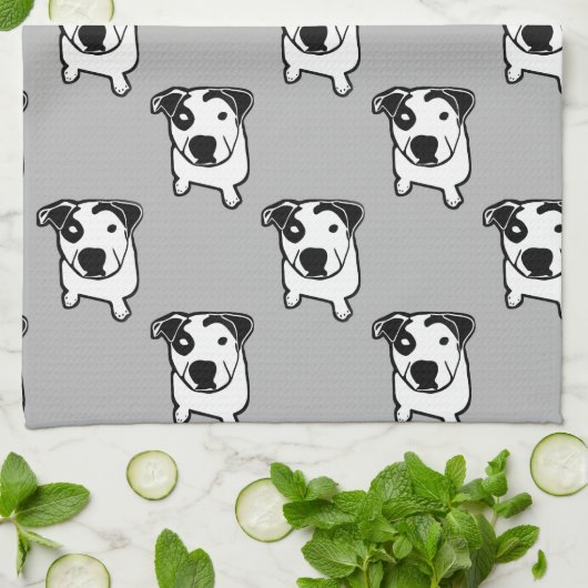 Pitbull-Knochen-Grafik Geschirrtuch (Gefaltet)