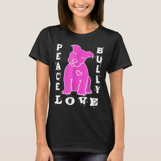 Pitbull Liebe - Peace Liebe Bully Hot Pink T-Shirt (Vorderseite)