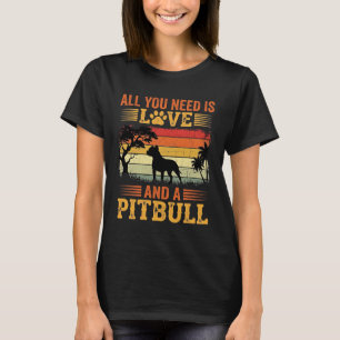 Pitbull Liebe Retro Sonnenuntergang Hund T-Shirt