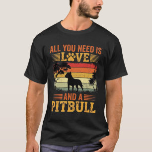 Pitbull Liebe Retro Sonnenuntergang Hund T-Shirt