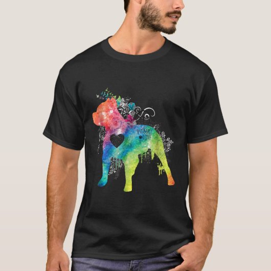Pitbull Liebe Watercolor Zen Pit Bull Tee Shirt (Vorderseite)