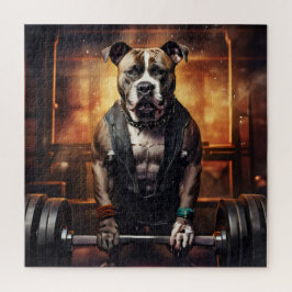 Pitbull Lifting Weight Vintag Puzzle