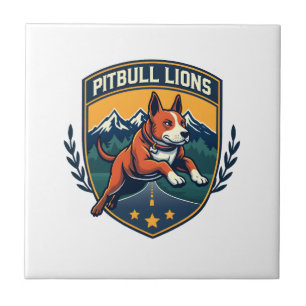 Pitbull Löwen Vintage-Maskottchen Sportabzeichen V Fliese