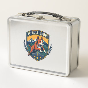Pitbull-Löwen Vintage-Maskottchen Sportabzeichen V Metall Brotdose