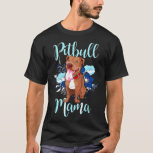 Pitbull-Mama Blaue Blumen Süße Pittie Hübsche Mutt T-Shirt