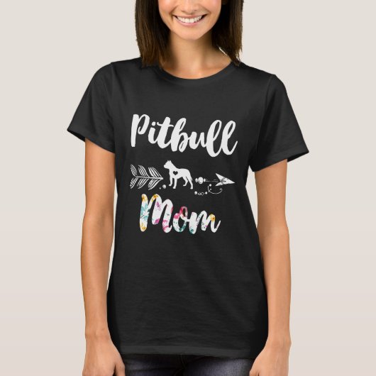 Pitbull Mama für Frauen Blumenpitbull T-Shirt (Vorderseite)