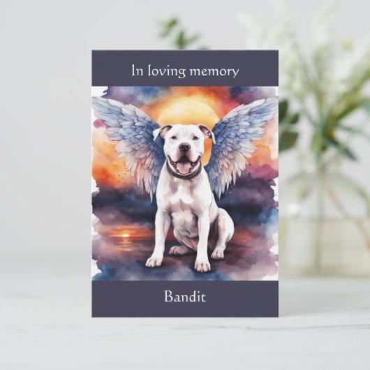 Pitbull Memorial Gedicht Wings Name Wasserfarbe hi Dankeskarte (Stehend Vorderseite)