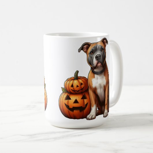 Pitbull mit Halloween Pumpkins Kaffeetasse (VorderseiteRechts)