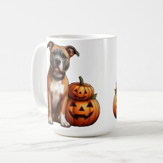 Pitbull mit Halloween Pumpkins Kaffeetasse (Vorderseite Links)