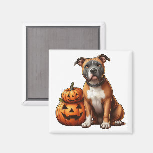 Pitbull mit Halloween Pumpkins Magnet