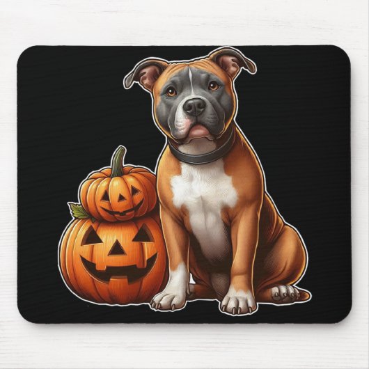 Pitbull mit Halloween Pumpkins Mousepad (Vorne)