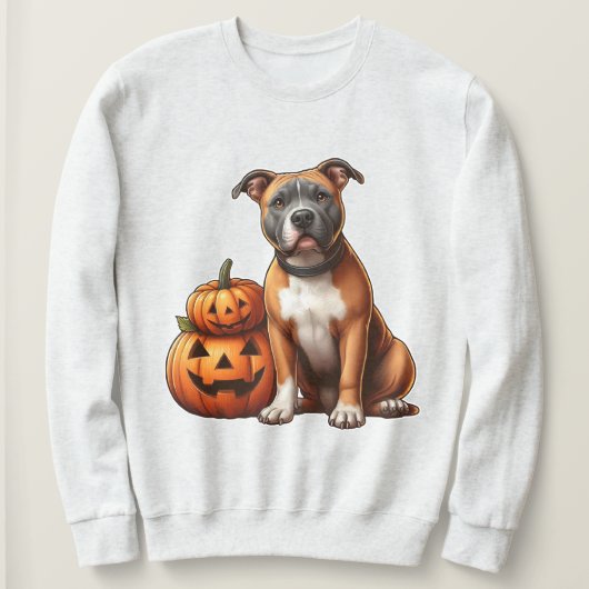Pitbull mit Halloween Pumpkins Sweatshirt (Design vorne)