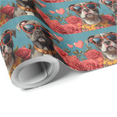 Pitbull mit Herz-Rose Valentinstag Geschenkpapier (Rolleneckpunkt)