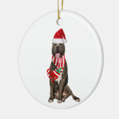 PITBULL mit Hutschuh Weihnachten Keramik Ornament (Links)